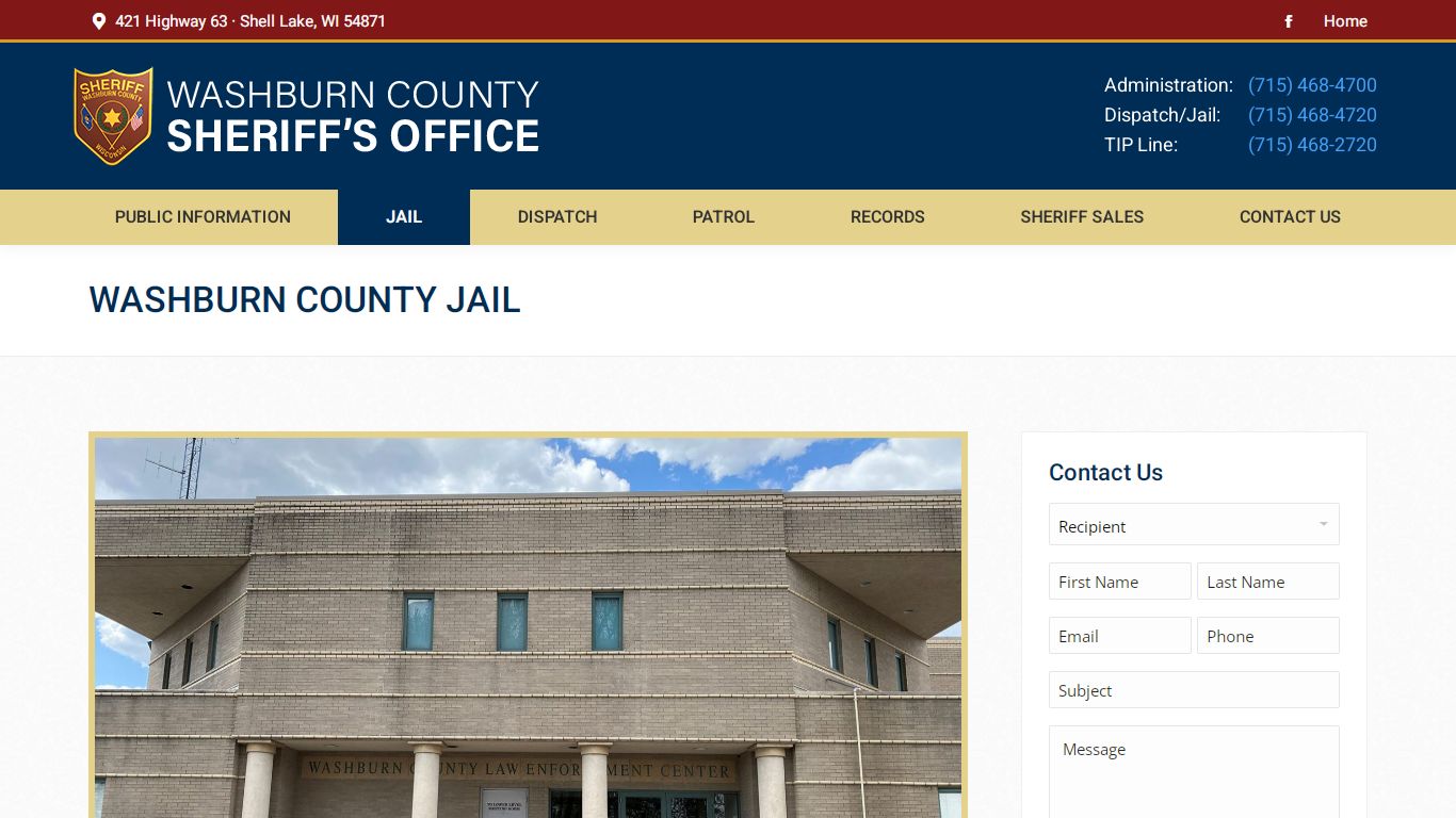 Jail | Washburn County Sheriff's Office